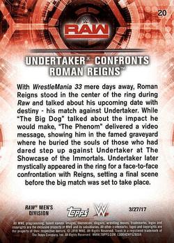2018 Topps WWE Road To Wrestlemania #20 Undertaker Confronts Roman Reigns - Raw Back