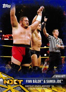 2017 Topps WWE NXT - Matches and Moments Blue #4 Finn Bálor & Samoa Joe Defeat Enzo Amore & Colin Cassady Front
