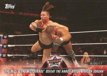 2018 Topps WWE Road To Wrestlemania - Road to Wrestlemania 34 #RTW-1 The Miz & The Miztourage Defeat The Hardy Boyz & Jason Jordan - SummerSlam 2018 - 8/20/17 Front