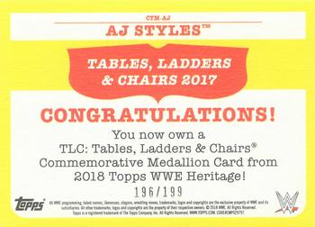 2018 Topps WWE Heritage - TLC Commemorative Medallion Relics #CTM-AJ AJ Styles Back