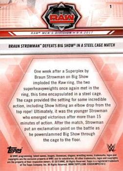2019 Topps WWE Road to Wrestlemania #1 Braun Strowman Defeats Big Show in a Steel Cage Match Back