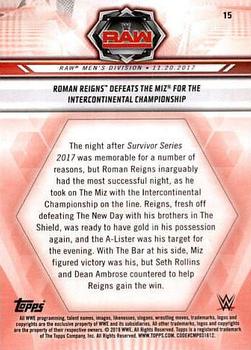 2019 Topps WWE Road to Wrestlemania #15 Roman Reigns Defeats The Miz for the Intercontinental Championship Back