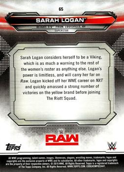 2019 Topps WWE RAW #65 Sarah Logan Back