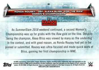2019 Topps WWE Women's Division #82 Ronda Rousey def. Alexa Bliss for the Raw Women's Championship (SummerSlam 2018 - 8/19/2018) Back
