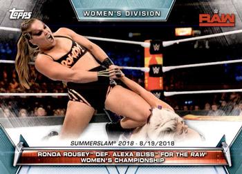 2019 Topps WWE Women's Division #82 Ronda Rousey def. Alexa Bliss for the Raw Women's Championship (SummerSlam 2018 - 8/19/2018) Front