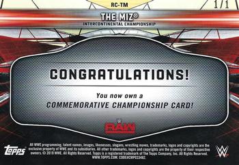 2019 Topps WWE RAW - Commemorative Raw Championship Black #RC-TM The Miz Back