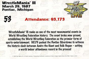 1999 Comic Images WWF Wrestlemania Live Photocards #53 Attendance Record Back