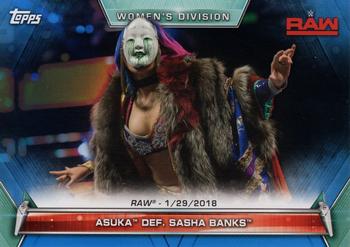 2019 Topps WWE Women's Division - Blue #64 Asuka def. Sasha Banks (Raw 1/29/2018) Front
