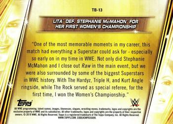 2019 Topps WWE Women's Division - Team Bestie Tribute #TB-13 Lita def. Stephanie McMahon for Her First Women's Championship Back