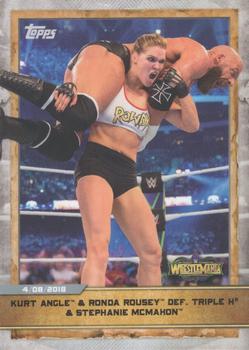 2020 Topps Countdown to WrestleMania #18 Kurt Angle / Ronda Rousey / Triple H / Stephanie McMahon Front