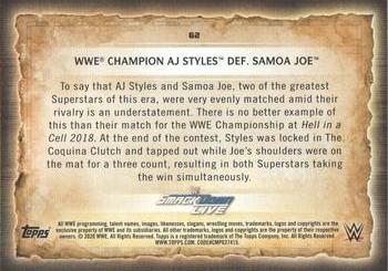 2020 Topps Road to WrestleMania - Foilboard #62 WWE Champion AJ Styles Def. Samoa Joe Back