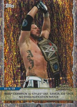 2020 Topps Road to WrestleMania - Foilboard #65 WWE Champion AJ Styles Def. Samoa Joe in a No-Disqualification Match Front
