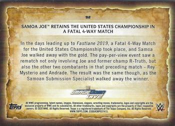 2020 Topps Road to WrestleMania - Foilboard #92 Samoa Joe Retains the United States Championship in a Fatal 4-Way Match Back