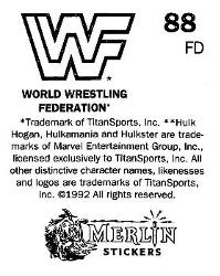 1992 Merlin WWF Stickers (England) #88 Undertaker / Paul Bearer Back