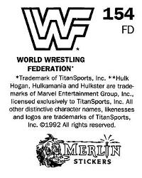 1992 Merlin WWF Stickers (England) #154 Razor Ramon Back