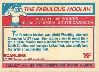 1986 Scanlens WWF Pro Wrestler #13 Fabulous Moolah Back