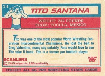 1986 Scanlens WWF Pro Wrestler #14 Tito Santana Back