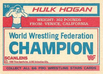 1986 Scanlens WWF Pro Wrestler #16 Hulk Hogan Back