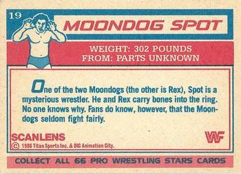 1986 Scanlens WWF Pro Wrestler #19 Moondog Spot Back