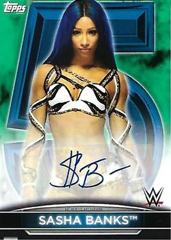 2021 Topps WWE Women's Division - 5th Anniversary Championship Autographs Green #5A-SB Sasha Banks Front