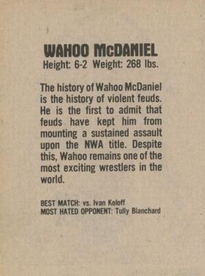 1981 Wrestling Super Stars #NNO Wahoo McDaniel Back