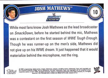 2011 Topps WWE #10 Josh Mathews Back