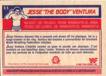 1985 O-Pee-Chee WWF Pro Wrestling Stars #11 Jesse The Body Ventura Back