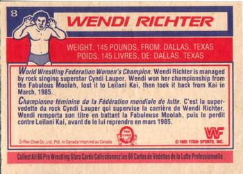 1985 O-Pee-Chee WWF Pro Wrestling Stars #8 Wendi Richter Back