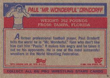 1985 Topps WWF Pro Wrestling Stars #5 Paul Orndorff Back