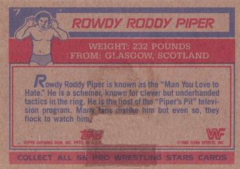 1985 Topps WWF Pro Wrestling Stars #7 Rowdy Roddy Piper Back
