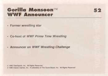 1990 Classic WWF #52 Gorilla Monsoon Back