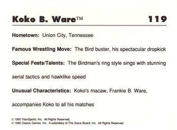 1990 Classic WWF #119 Koko B. Ware Back