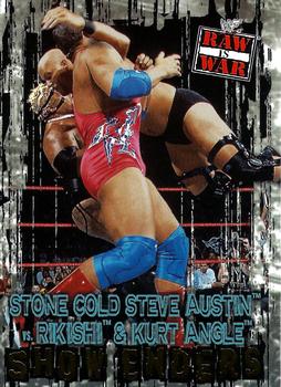 2001 Fleer WWF Raw Is War #88 Stone Cold Steve Austin / Rikishi / Kurt Angle Front