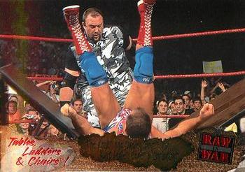 2001 Fleer WWF Raw Is War - Tables, Ladders, & Chairs #5TLC The Rock and Dudley Boyz vs. Kurt Angle, Edge & Christian Front
