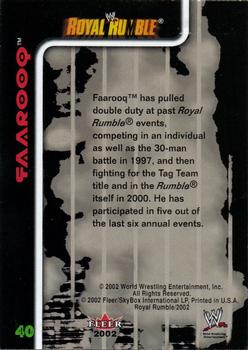 2002 Fleer WWE Royal Rumble #40 Faarooq  Back
