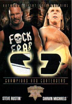 2004 Fleer WWE WrestleMania XX - Champions And Contenders Memorabilia Dual #CCD-SA/SM Steve Austin / Shawn Michaels Front
