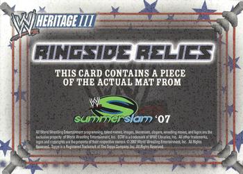 2007 Topps Heritage III WWE - Ringside Relics #NNO Triple H vs. Booker T Back