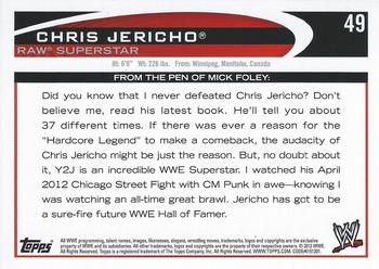 2012 Topps WWE #49 Chris Jericho  Back