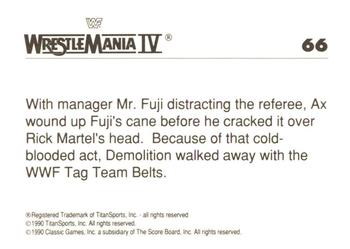 1990 Classic WWF The History of Wrestlemania #66 Demolition / Rick Martel Back
