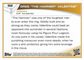 2013 Topps WWE #92 Greg The Hammer Valentine Back