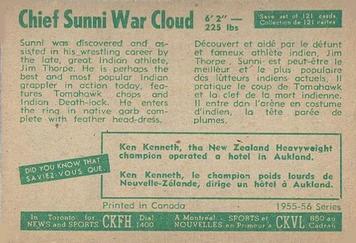 1955-56 Parkhurst #7 Chief Sunni War Cloud Back