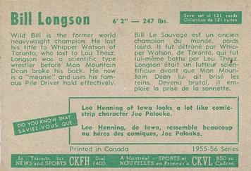 1955-56 Parkhurst #77 Bill Longson Back