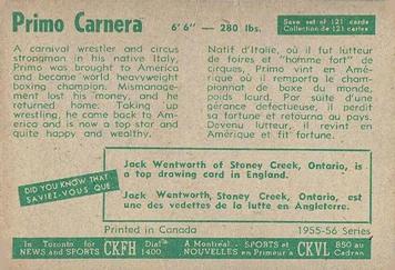 1955-56 Parkhurst #85 Primo Carnera Back