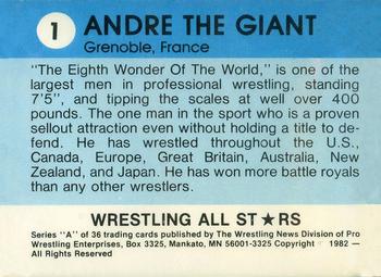 1982 Wrestling All Stars Series A #1 Andre the Giant Back