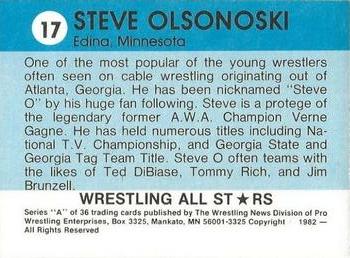 1982 Wrestling All Stars Series A #17 Steve Olsonoski Back
