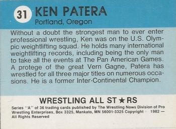 1982 Wrestling All Stars Series A #31 Ken Patera Back