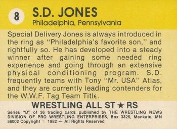 1982 Wrestling All Stars Series B #8 S.D. Jones Back