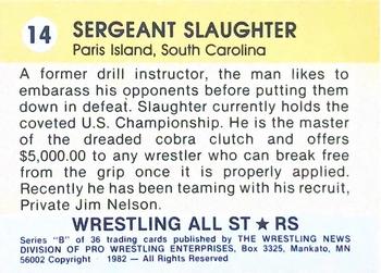 1982 Wrestling All Stars Series B #14 Sergeant Slaughter Back
