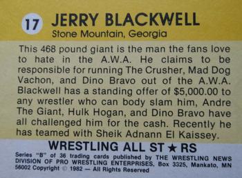 1982 Wrestling All Stars Series B #17 Jerry Blackwell Back