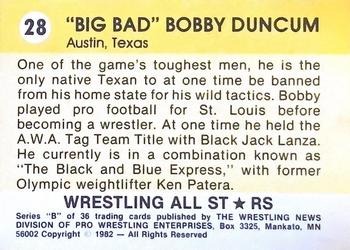 1982 Wrestling All Stars Series B #28 Bobby Duncum Back